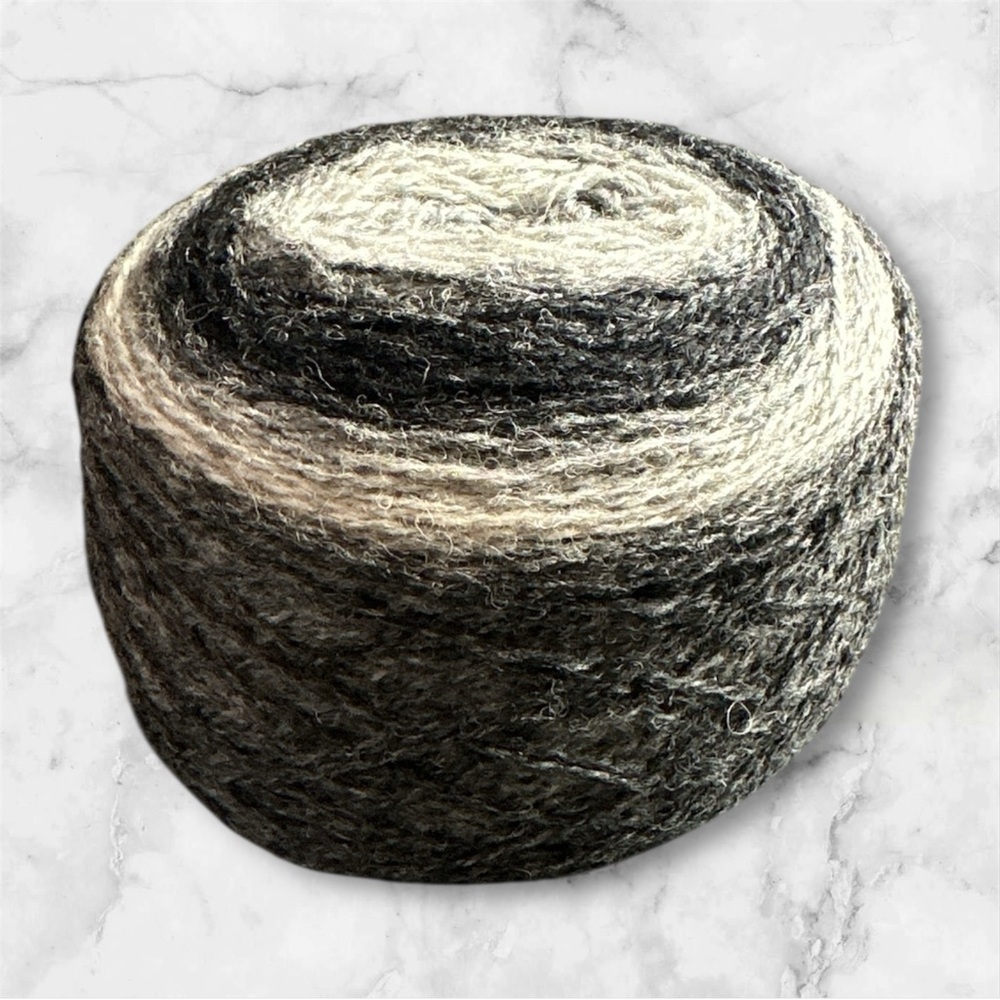 Estonian hand milled black, grey wool yarn cake fingering weight 97.2 grams